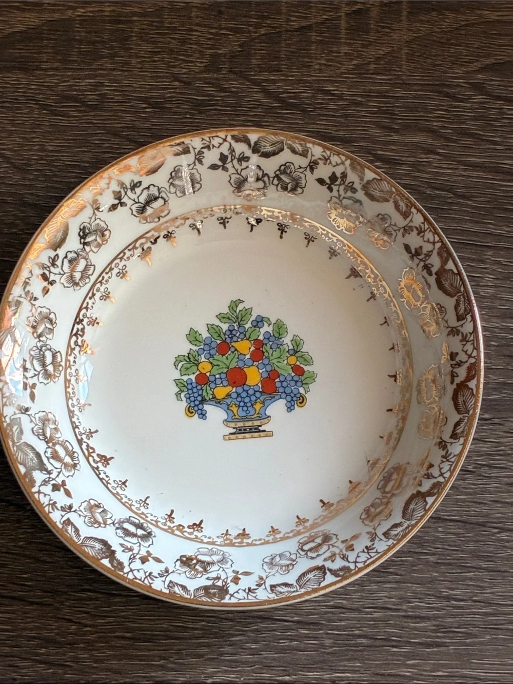 4 Vintage Pope Gosser Floral Fruit Basket Accent Side Plate WhiteGold Trim